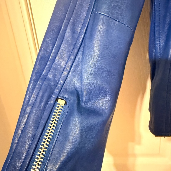 Lavish Alice Blue Leather Moto Jacket - Picture 3 of 5